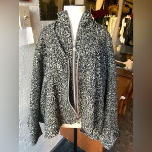 Kaelen Black and White Knit Sweater Cape with Sleeves